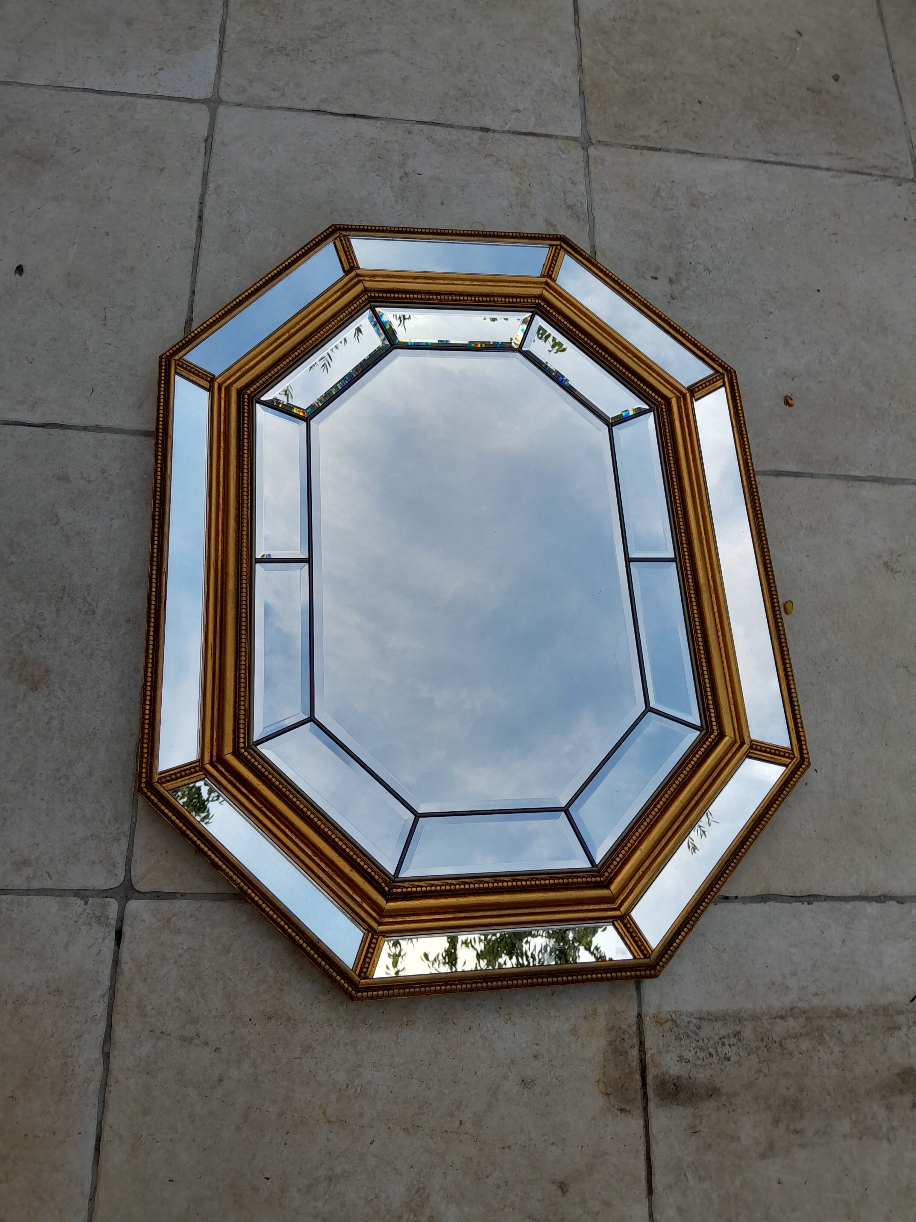 Venetian mirror 70s in wood and brass 69x90cm