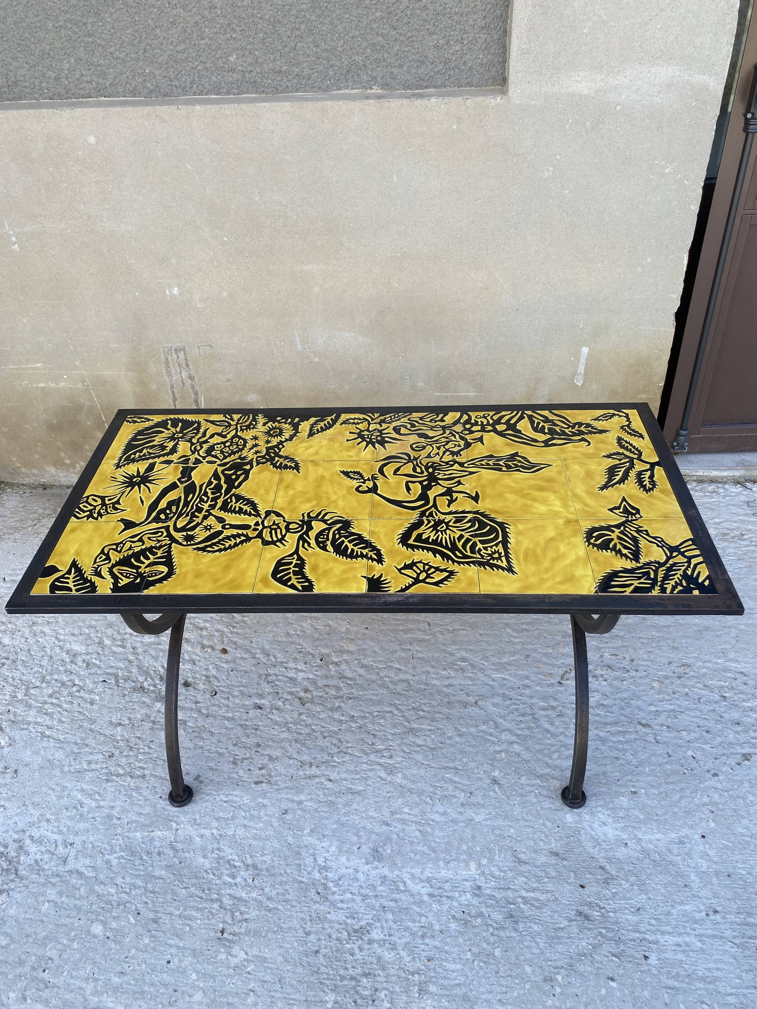 Jean Lurçat at Saint-Vincent Coffee table in wrought iron 1950