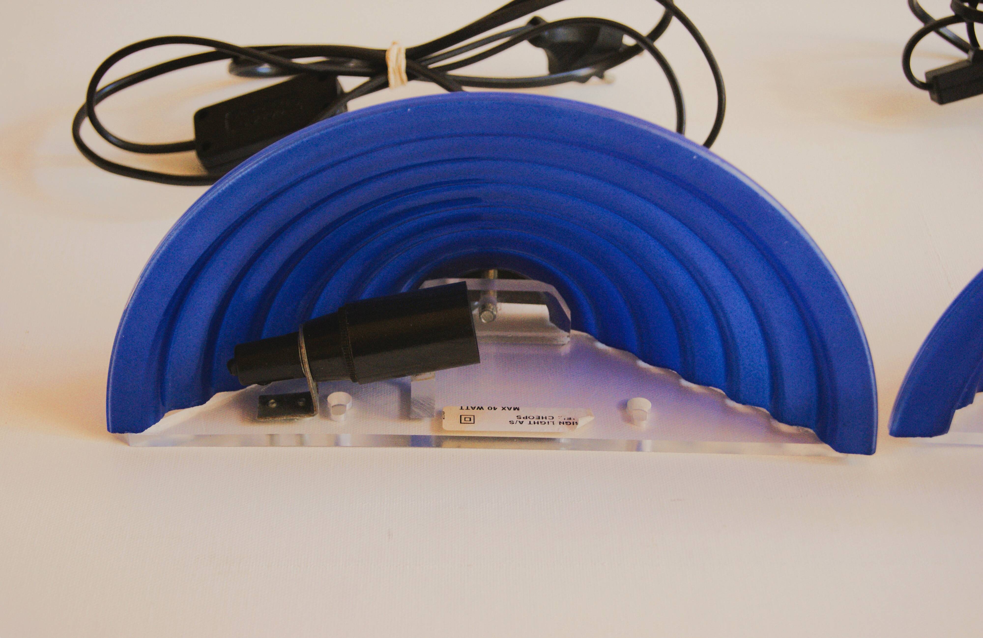 Pair of 1980's Art Deco Inspired Cobalt Blue Glass Sconces - Design Light