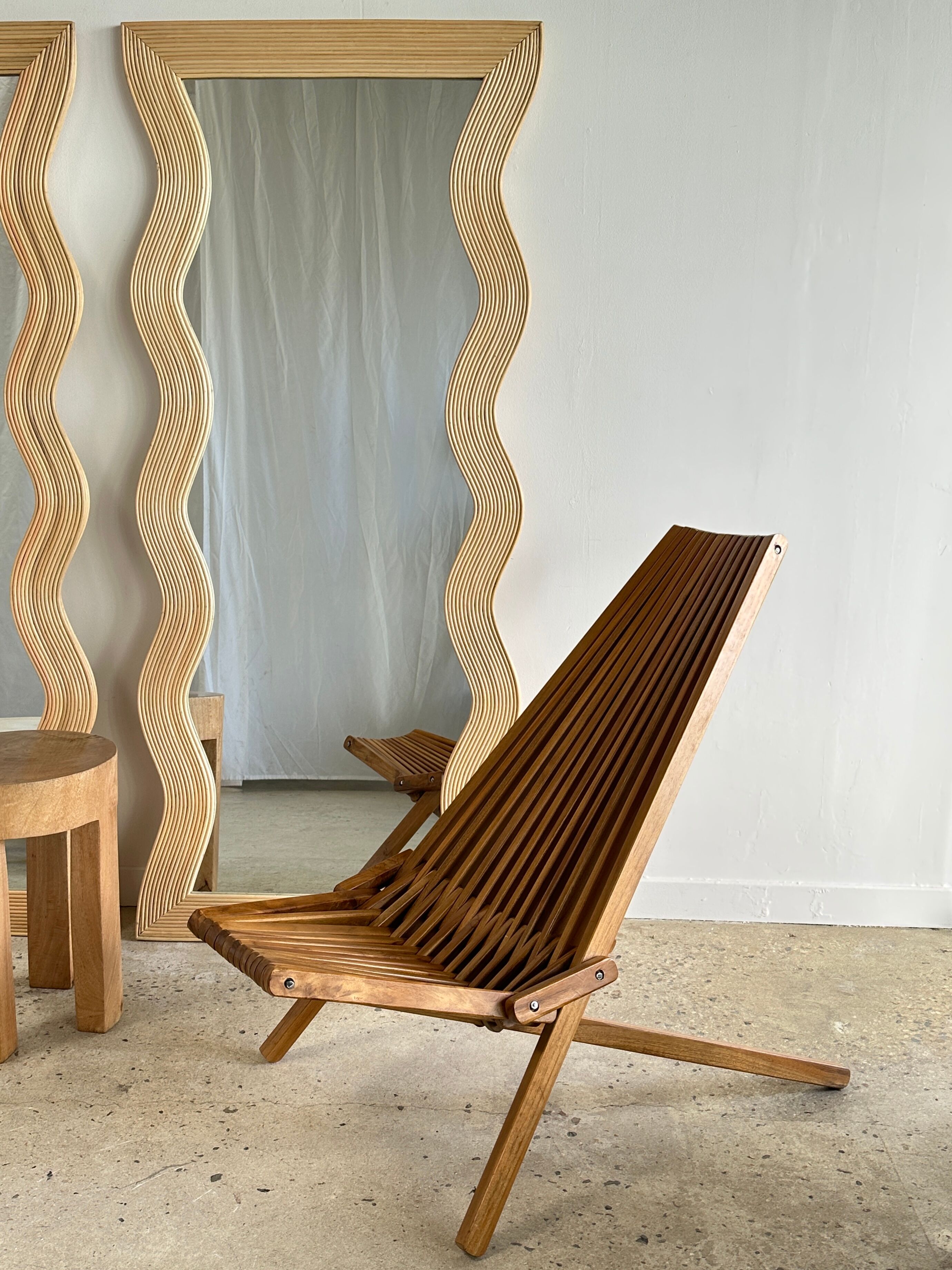 Zigzag rattan foot mirror H:182cm