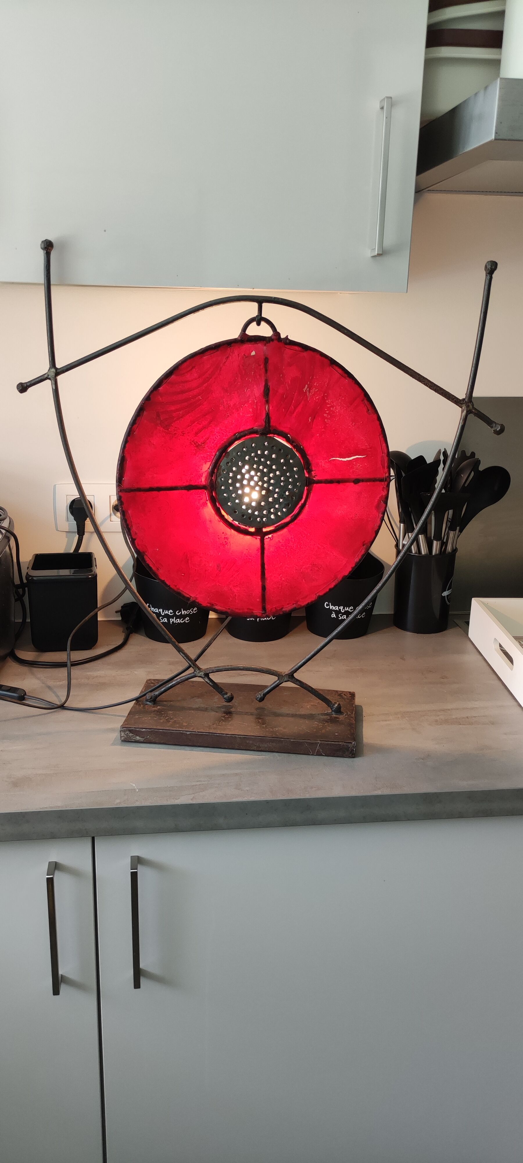 Brutalist metal and red lamp