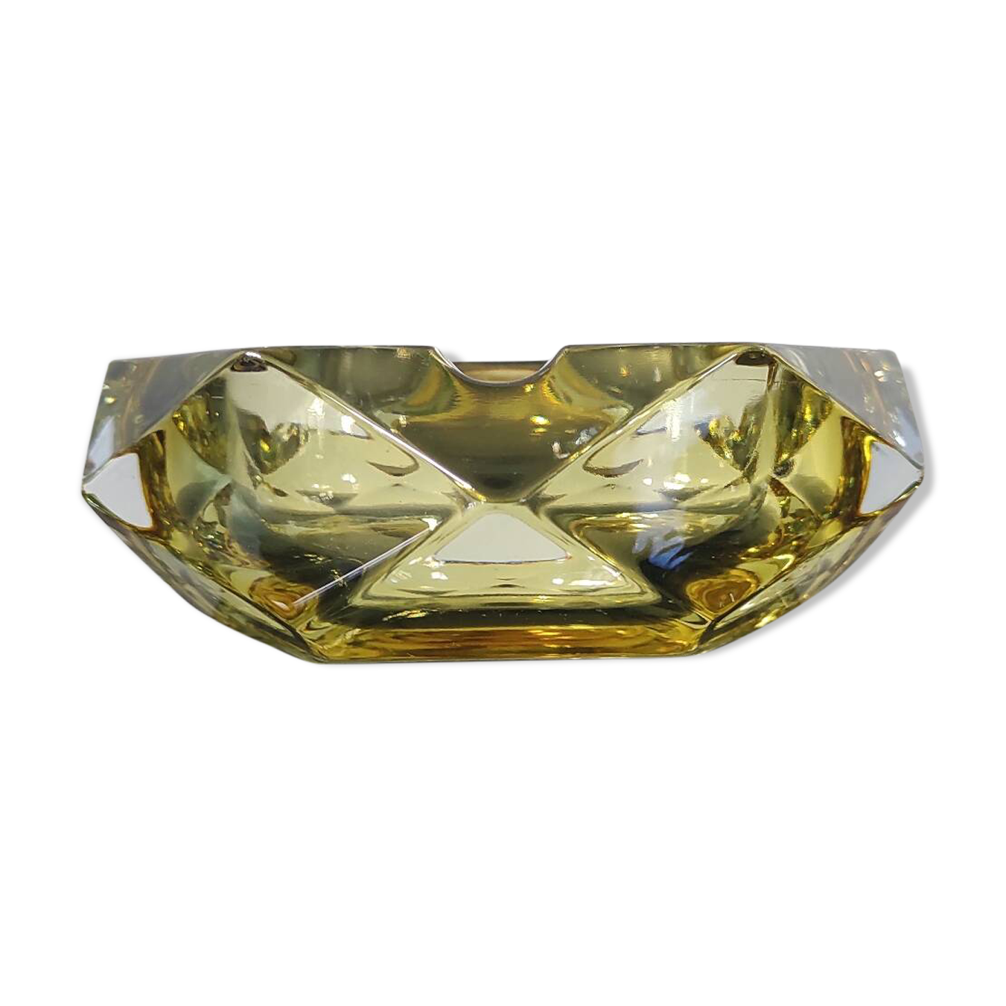 Vintage yellow faceted glass ashtray