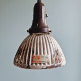 Set of 3 industrial mercury glass pendant lights, GAL (France), 1930s