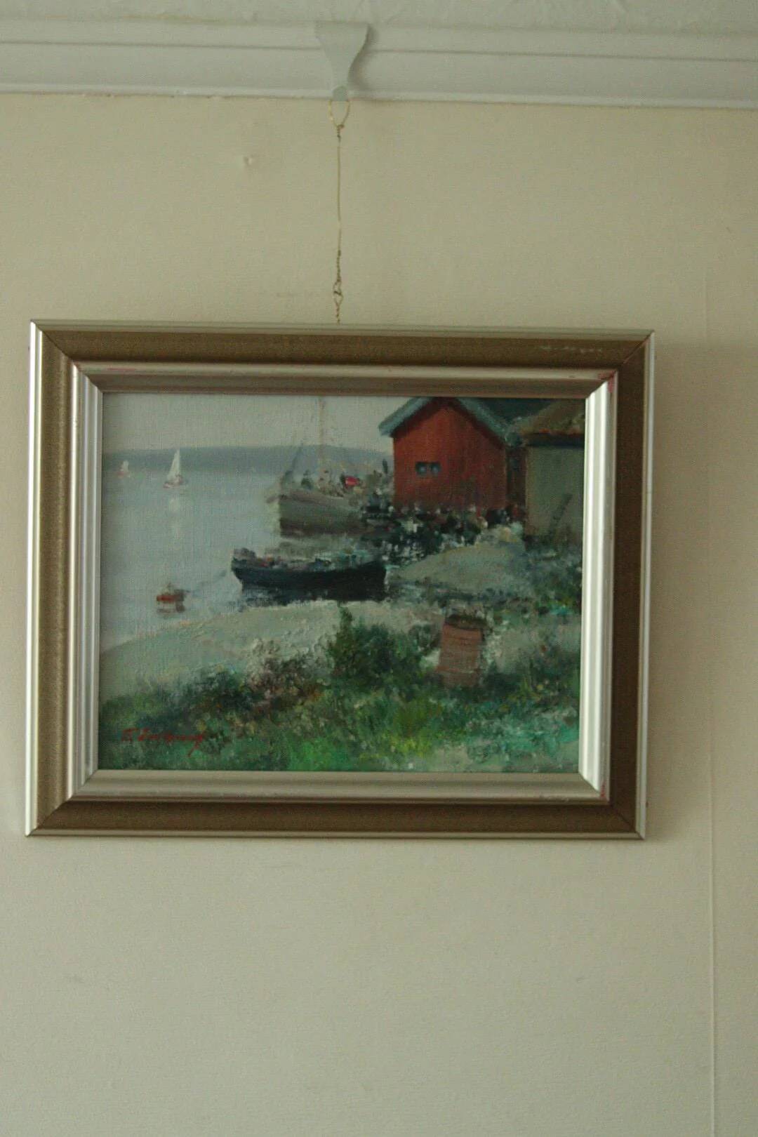 Huile sur toile vintage – « Sjöbodar »