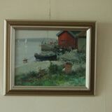 Huile sur toile vintage – « Sjöbodar »