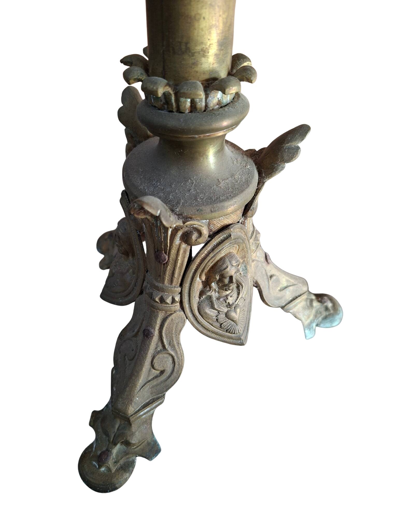 Coppia Candelabri d'Altare Antichi in BRONZO Stile Neogotico H 60 cm