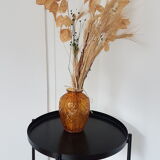 Caramel-colored cracked glass vase