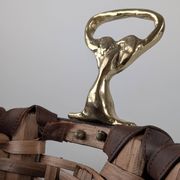 David Marshall brutalist splint wood and cast brass basket, 1970s