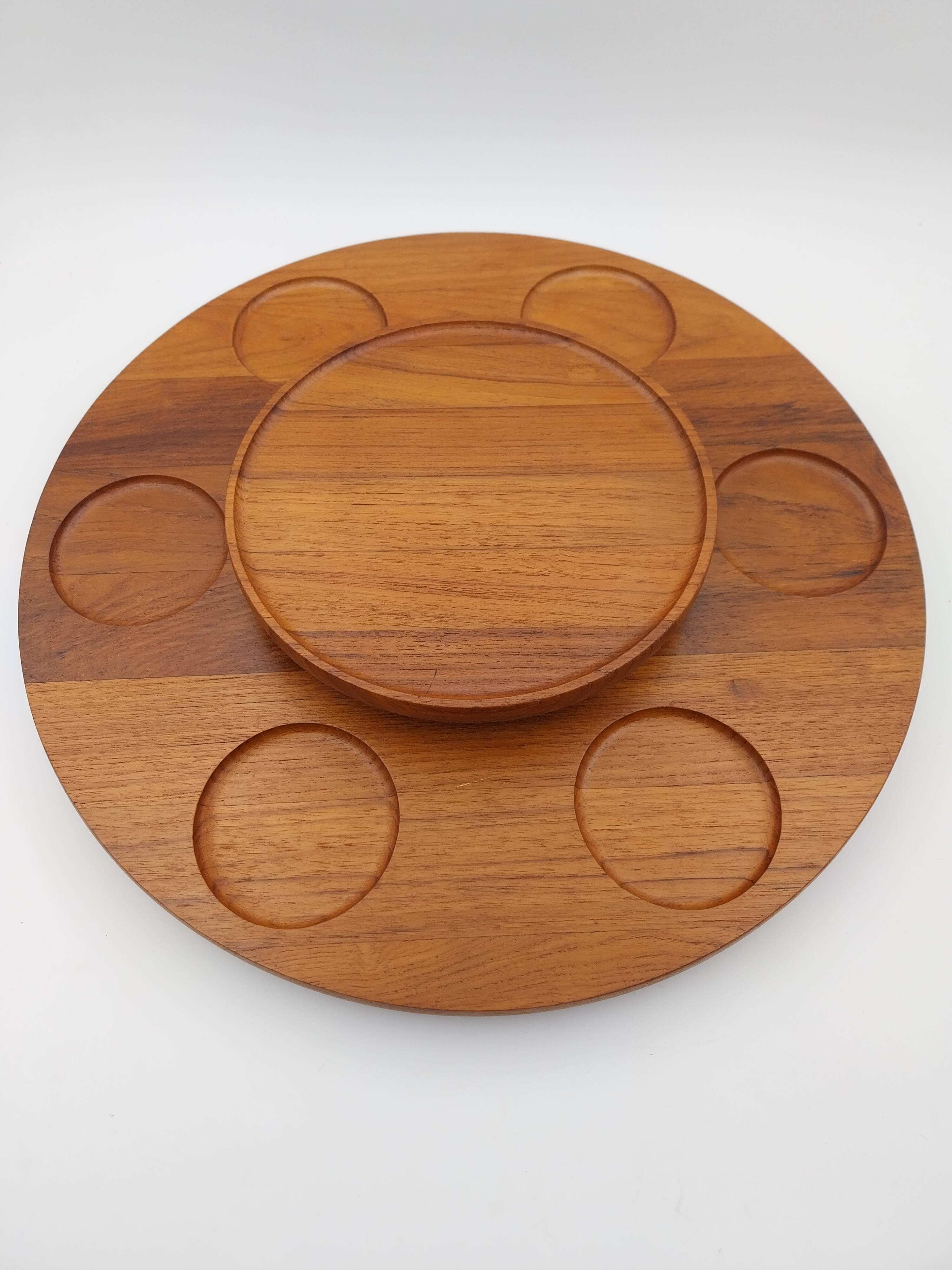 Large Stylform teak rotating serving tray