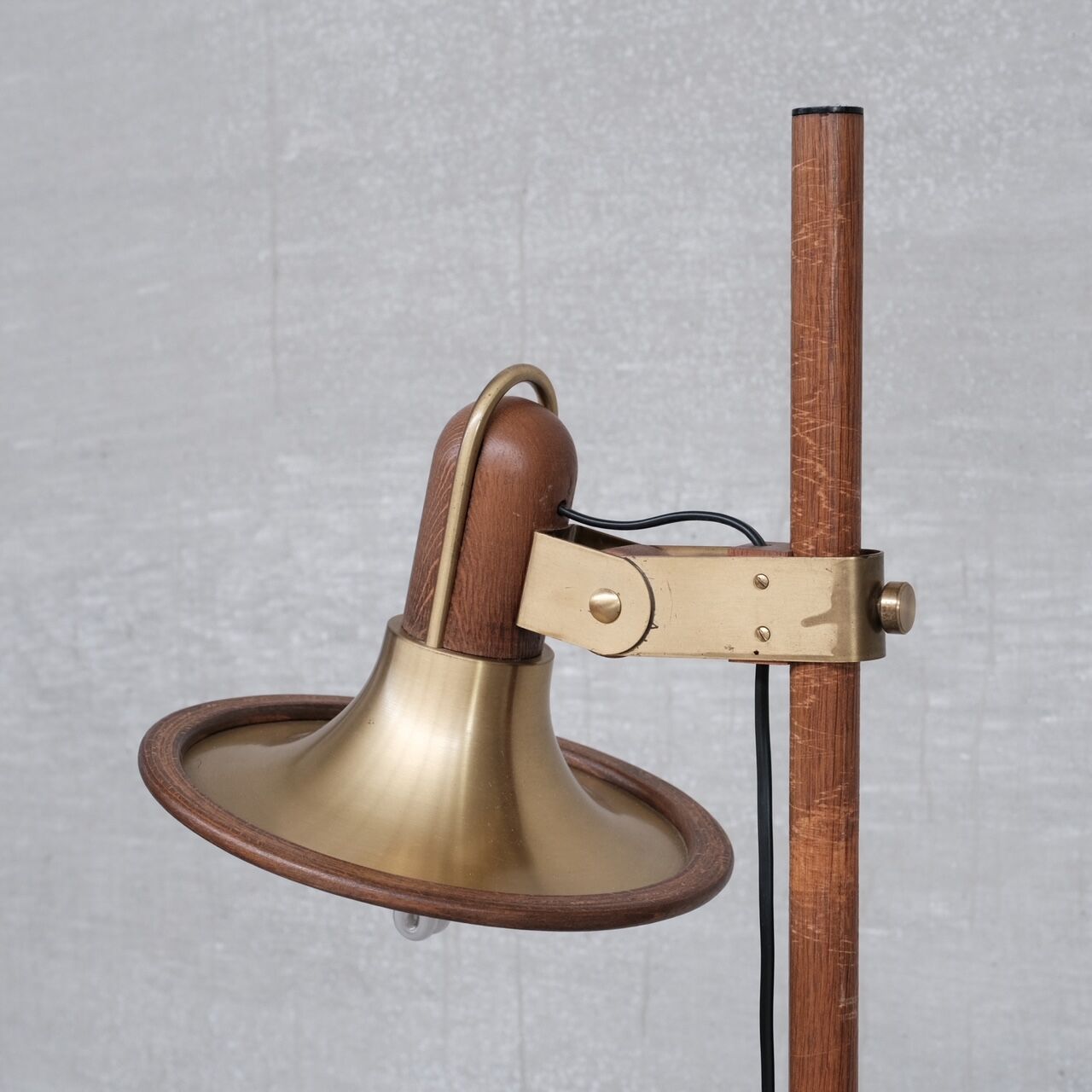 Brass and Teak Mid-Century French Floor Lamp
