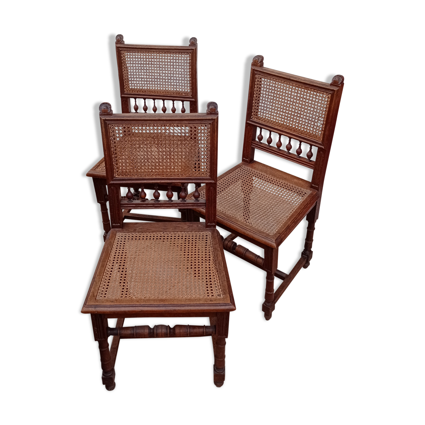 Set of 3 antique canned chairs