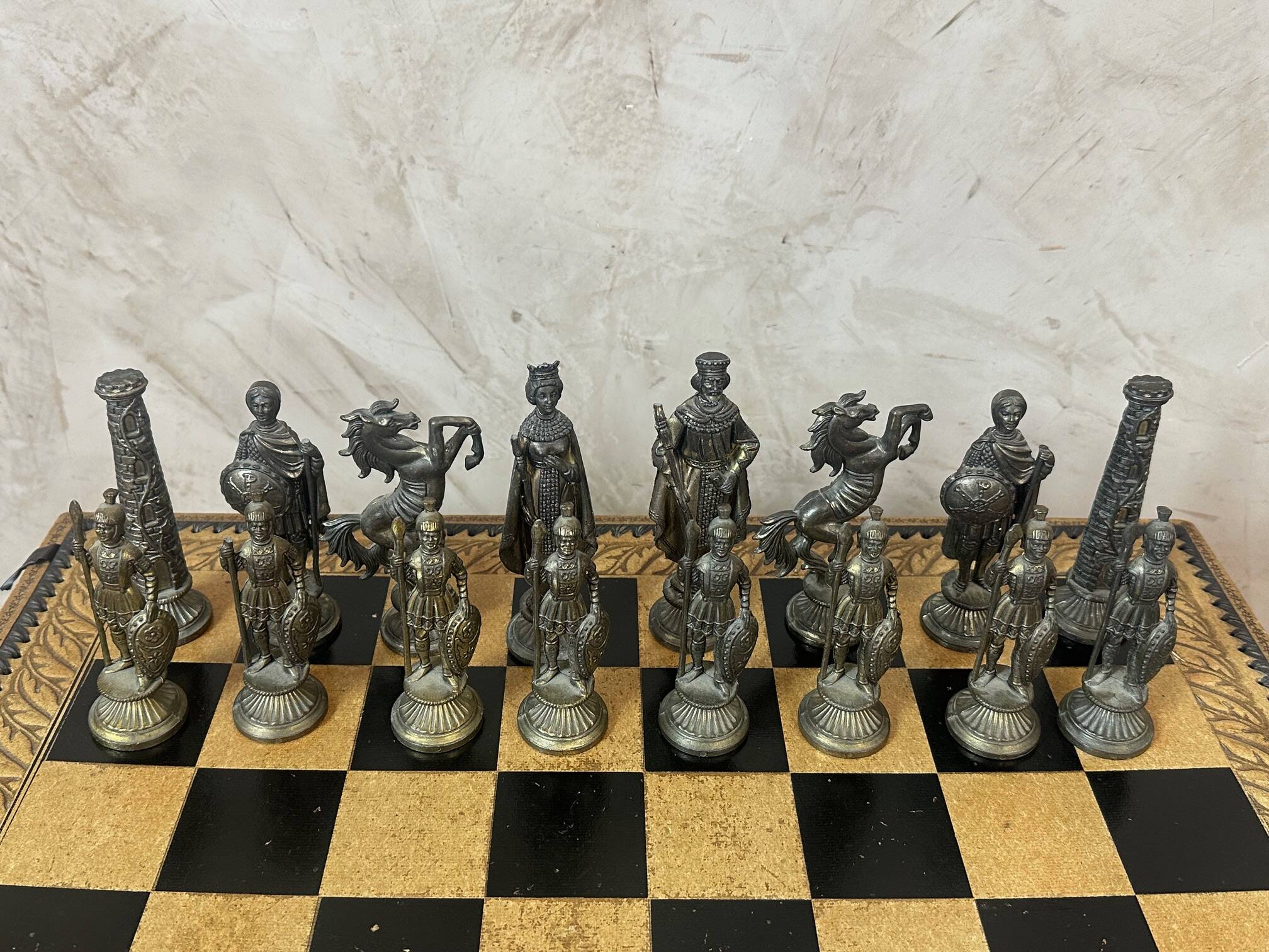 Leather and metal chess set