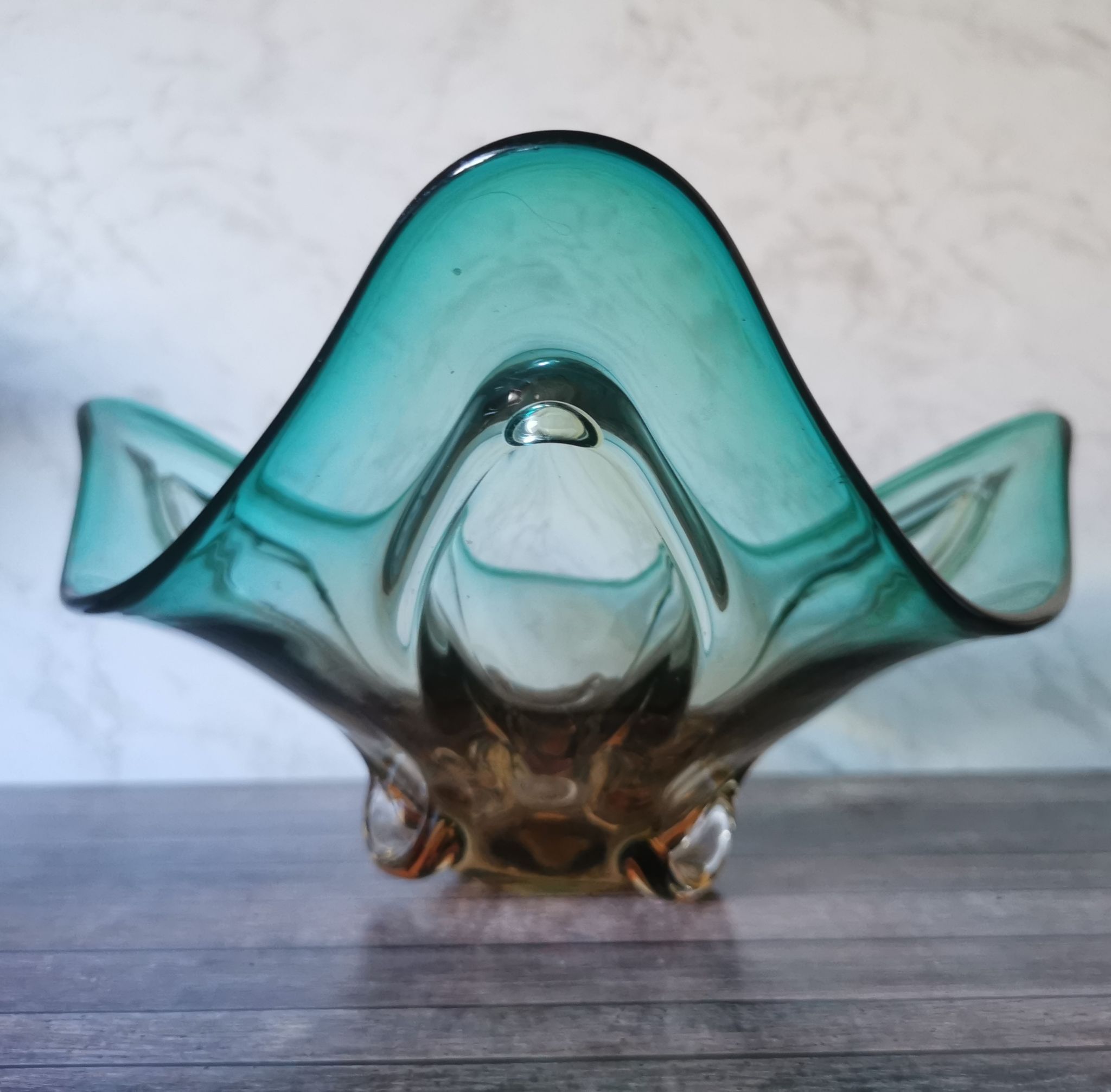 Large amber and green glass cup