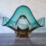 Large amber and green glass cup
