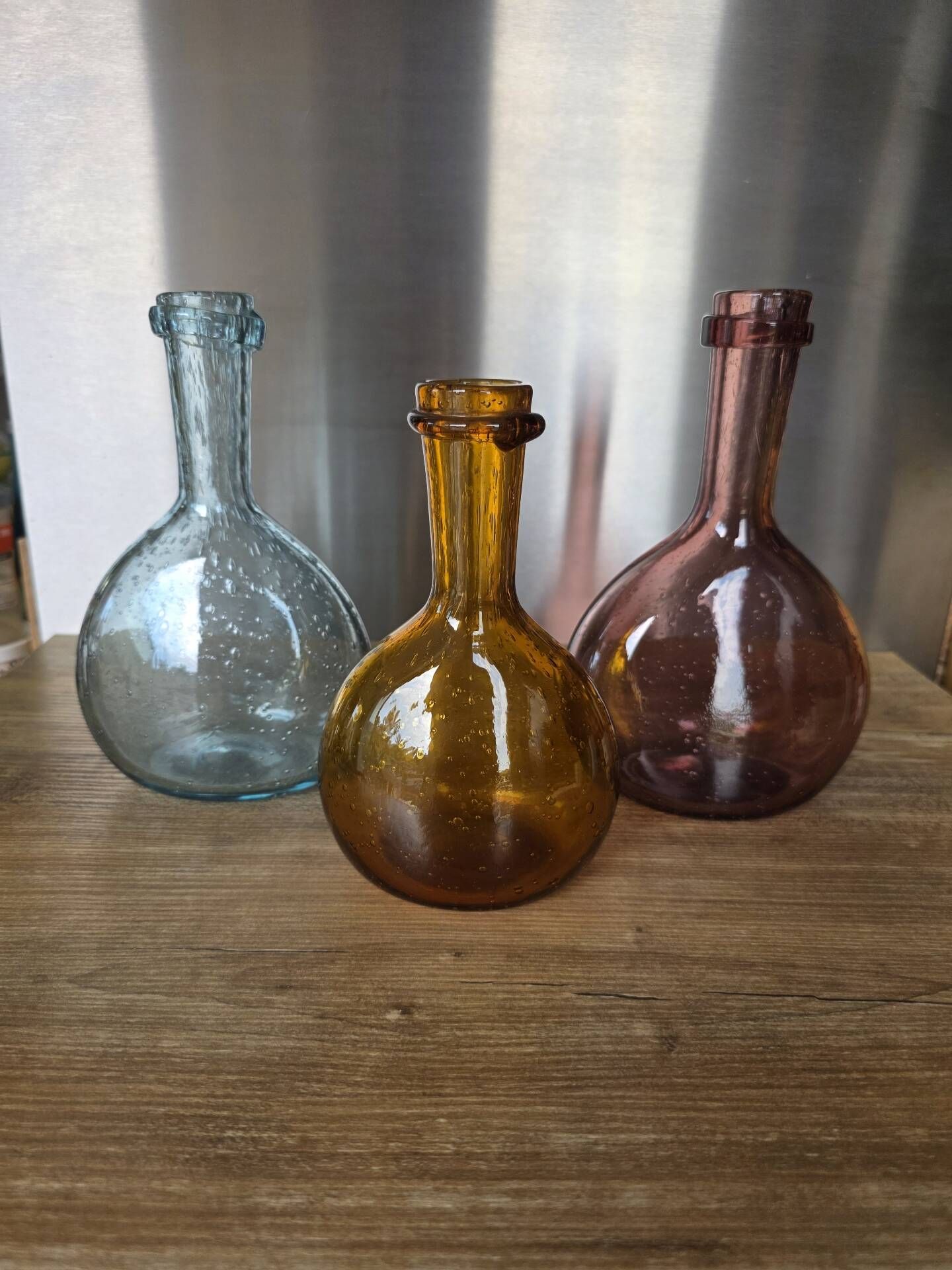 Lot 3 carafes / flacons verre bullé de Biot