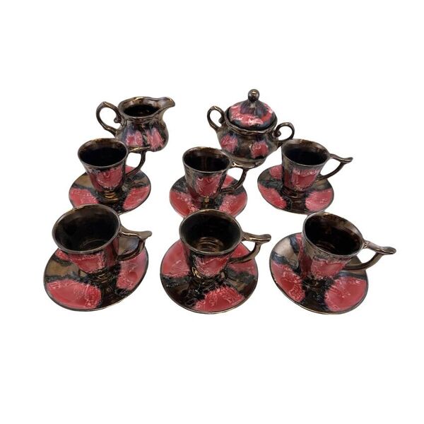 Service à café Vallauris rose et noire année 50/60