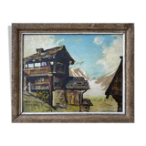 HSP Table "Mountain Chalet" Winter Landscape circa 1950