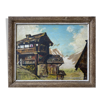 HSP Table "Mountain Chalet" Winter Landscape circa 1950