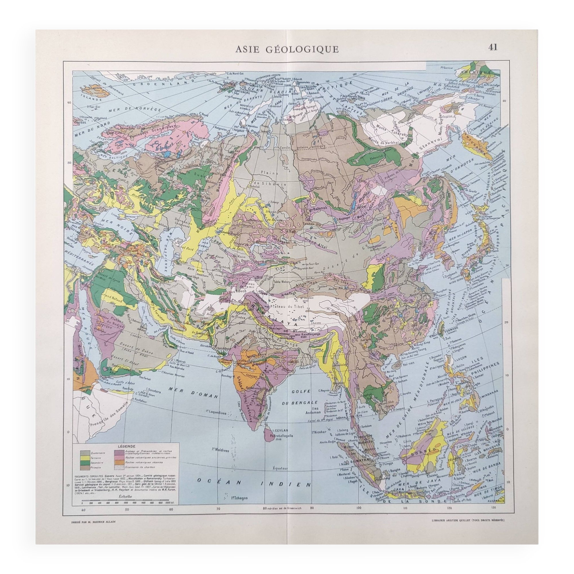 Vintage map Asia China USSR India Japan 43x43cm from 1950