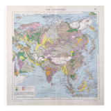 Carte vintage Asie Chine Urss Inde Japon 43x43cm de 1950