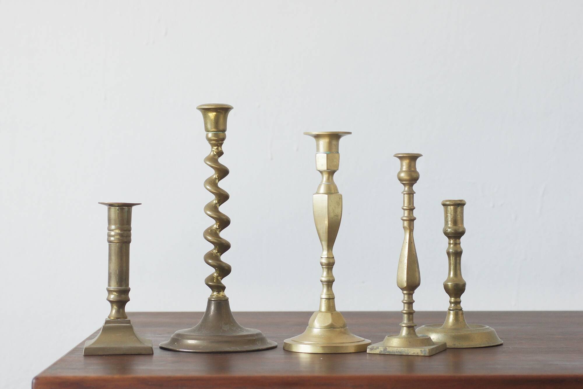 Vintage Brass Candlesticks, 1960s, Set of 5
