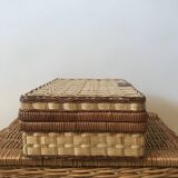 Wicker and blue gingham briefcase