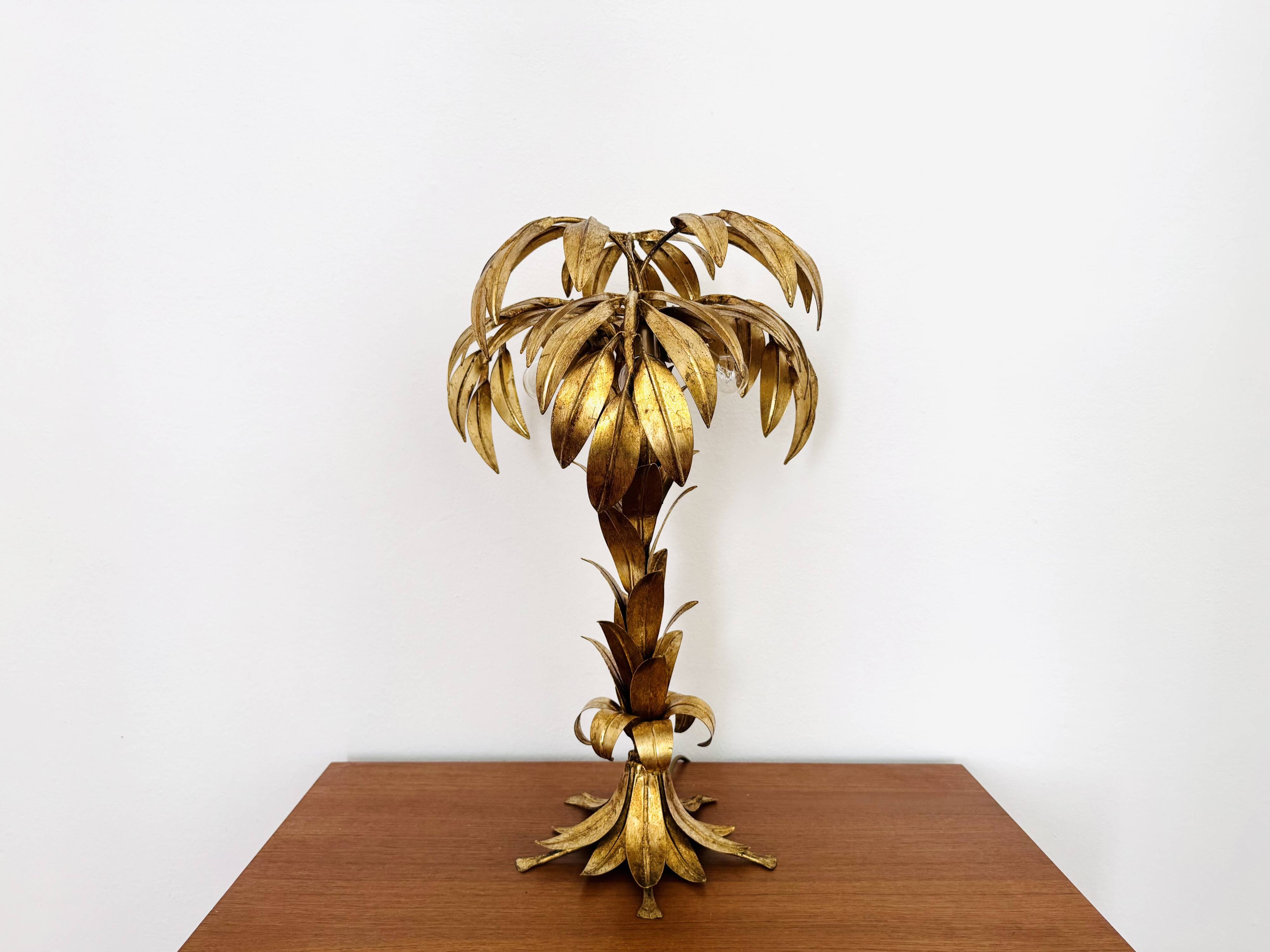 Gilded Italian Hollywood Regency Palm Tree Table Lamp by Hans Kögl