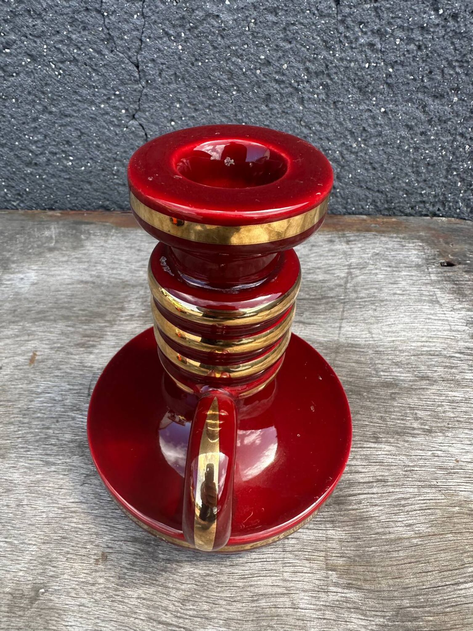 St-Clement Bordeaux Ceramic Candle Holder with Gold Trim - 50s