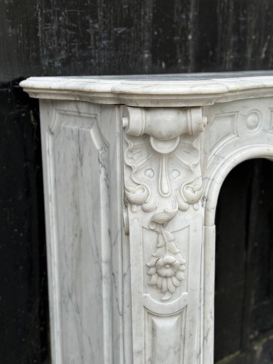 Louis XV Style Fireplace In Carrara Marble, Circa 1880