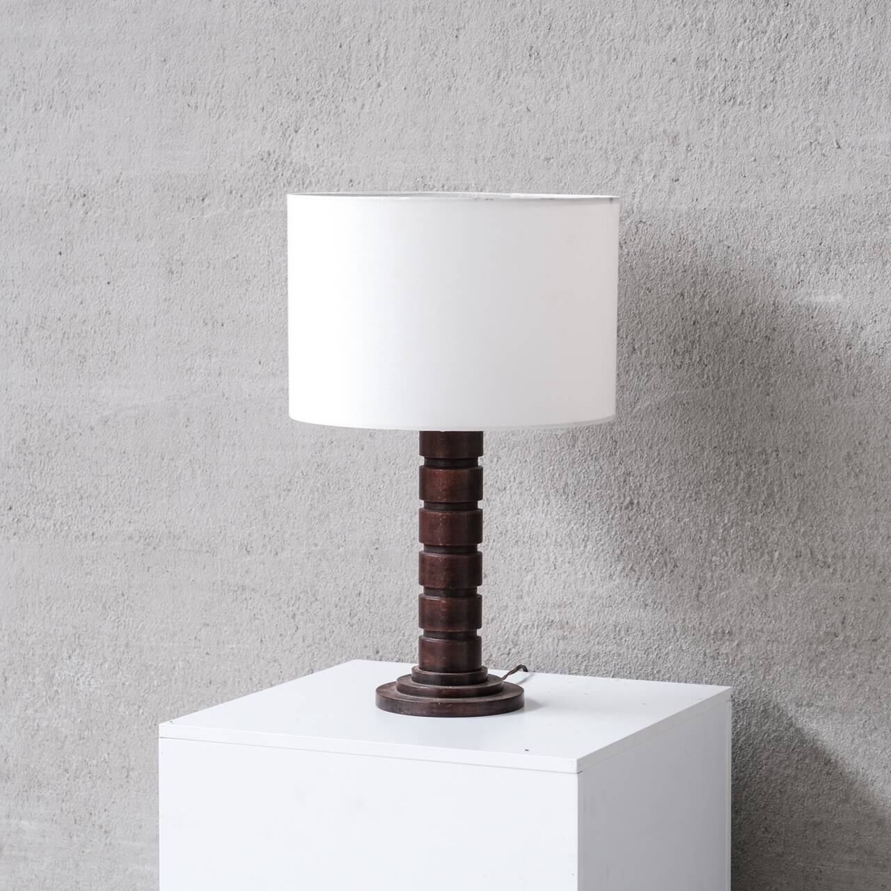 Turned oak art deco french table lamp