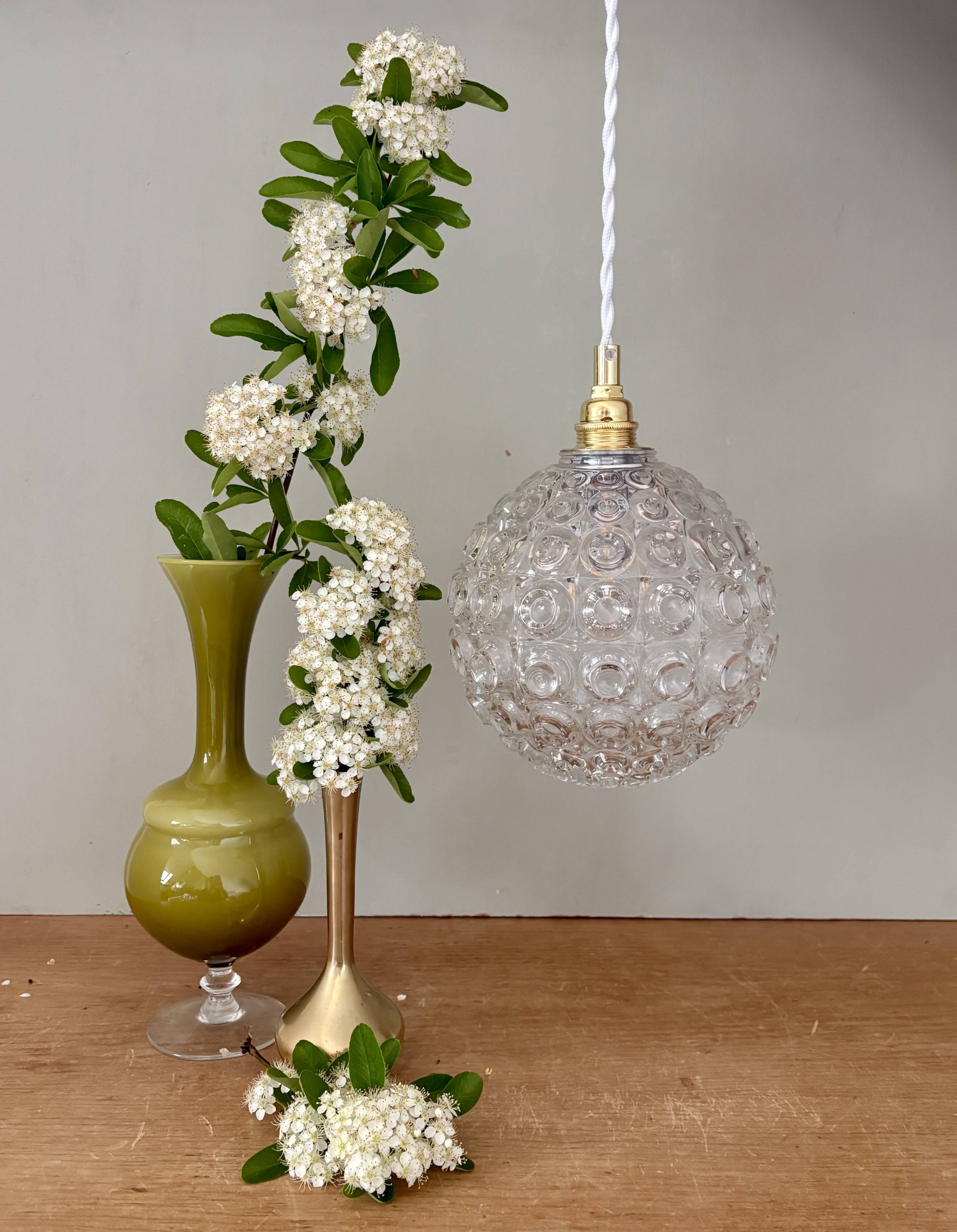 Vintage molded glass globe pendant light