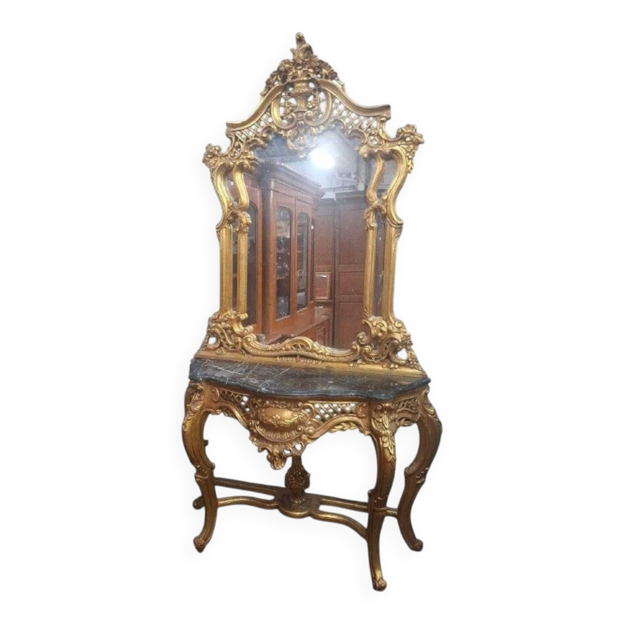 Mirror and console set in Louis XV style.