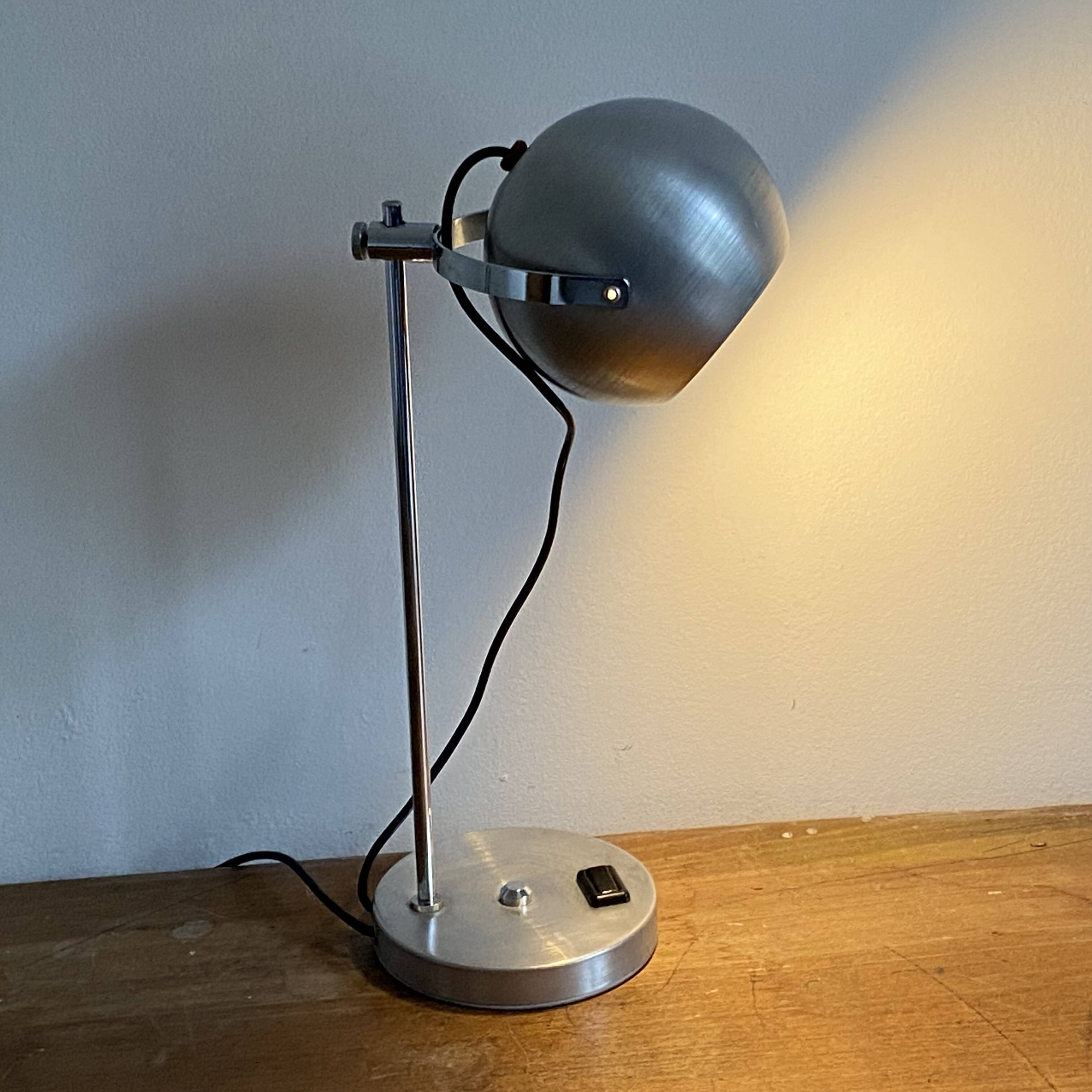 Eye ball lamp. 1970. Brushed stainless steel.