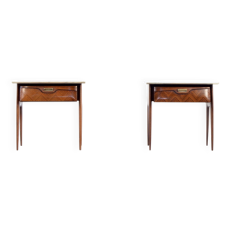 Set of 2 Italian Midcentury Rosewood and carrara bedsides tables