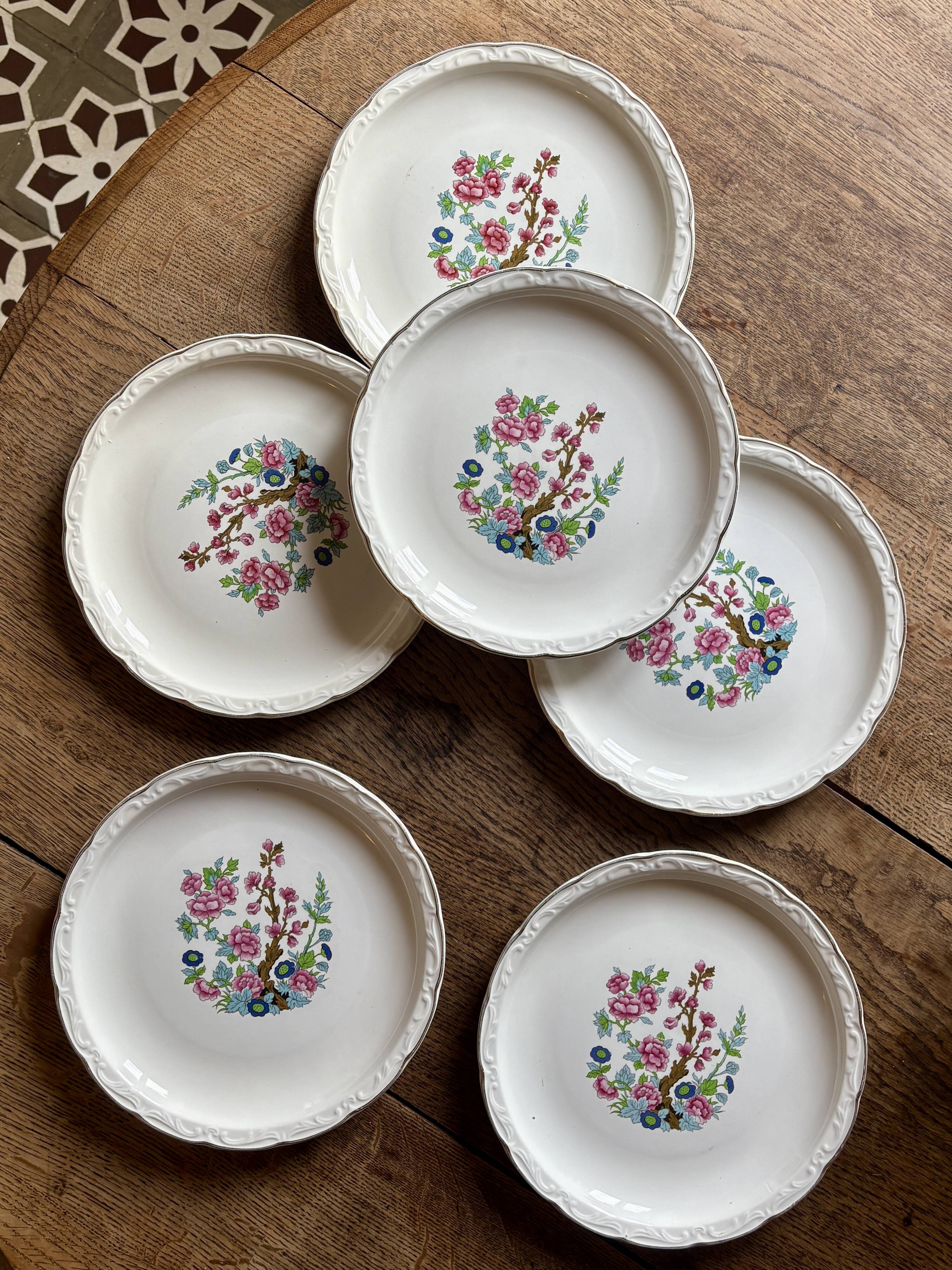 Set of 6 vintage deep plates, "Indian Tree" pattern by Digoin.