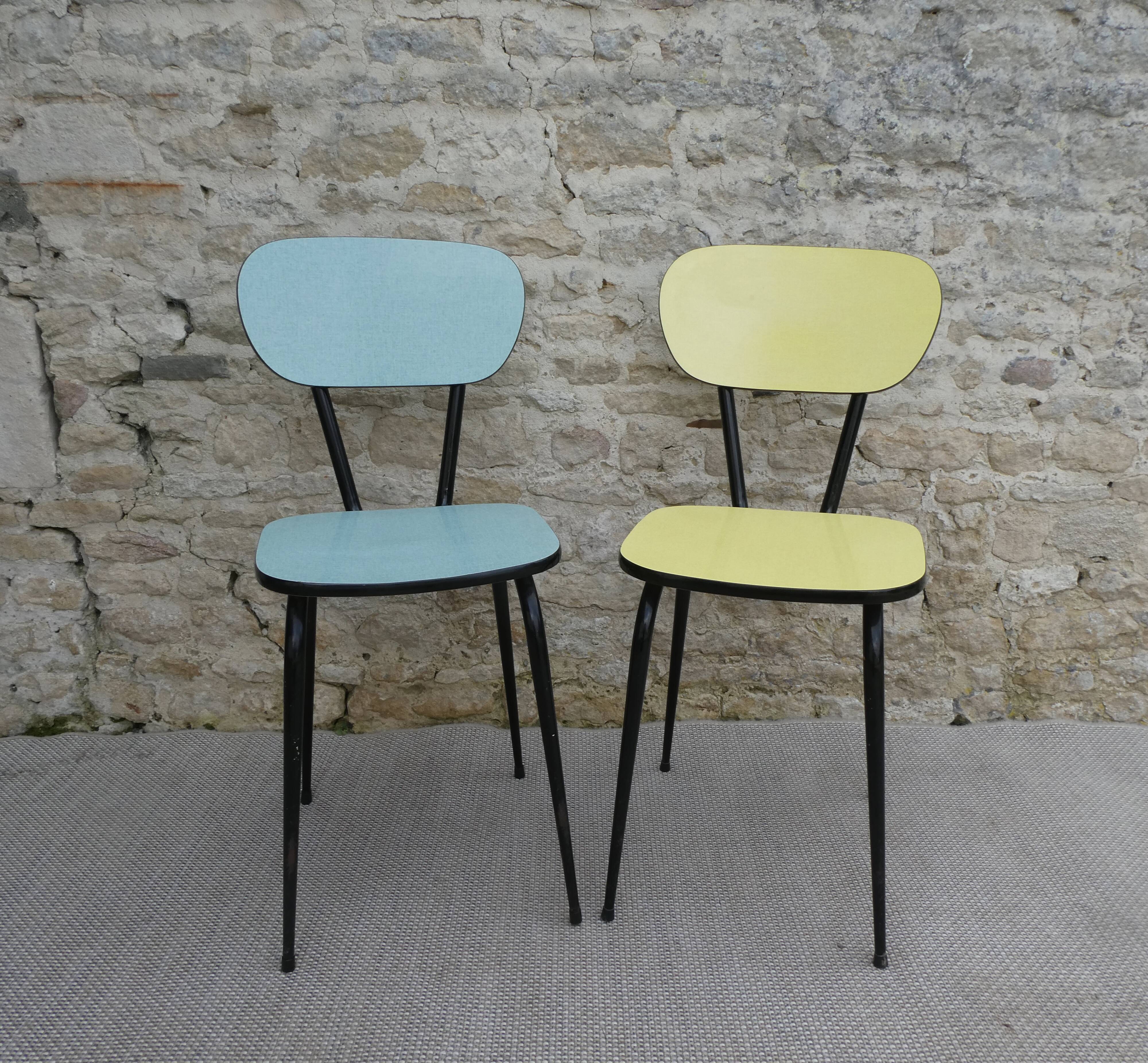 Pair of formica chairs with black tapered legs, 60s