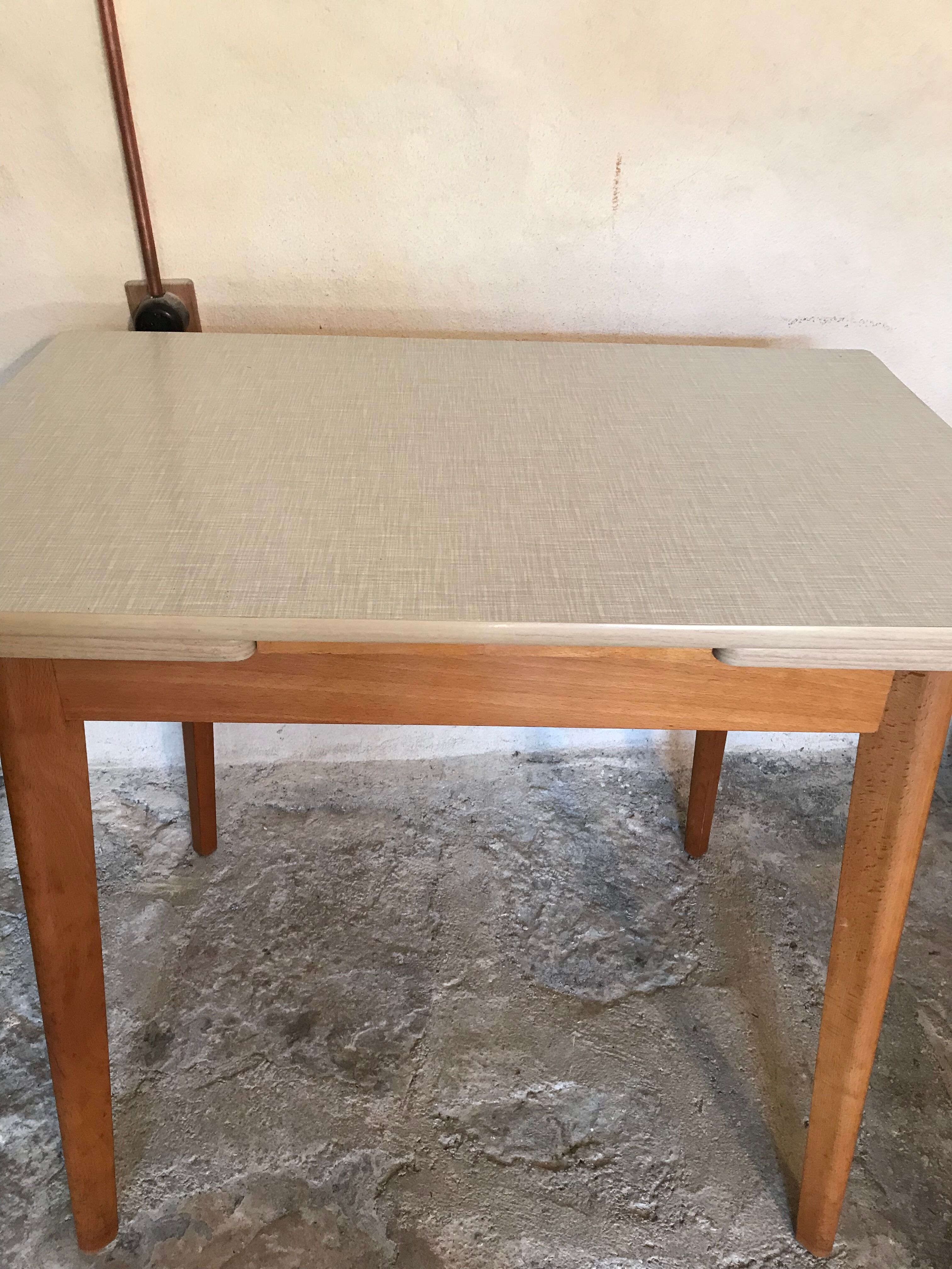 Kitchen table 1960's with extensions, formica and base wood compass