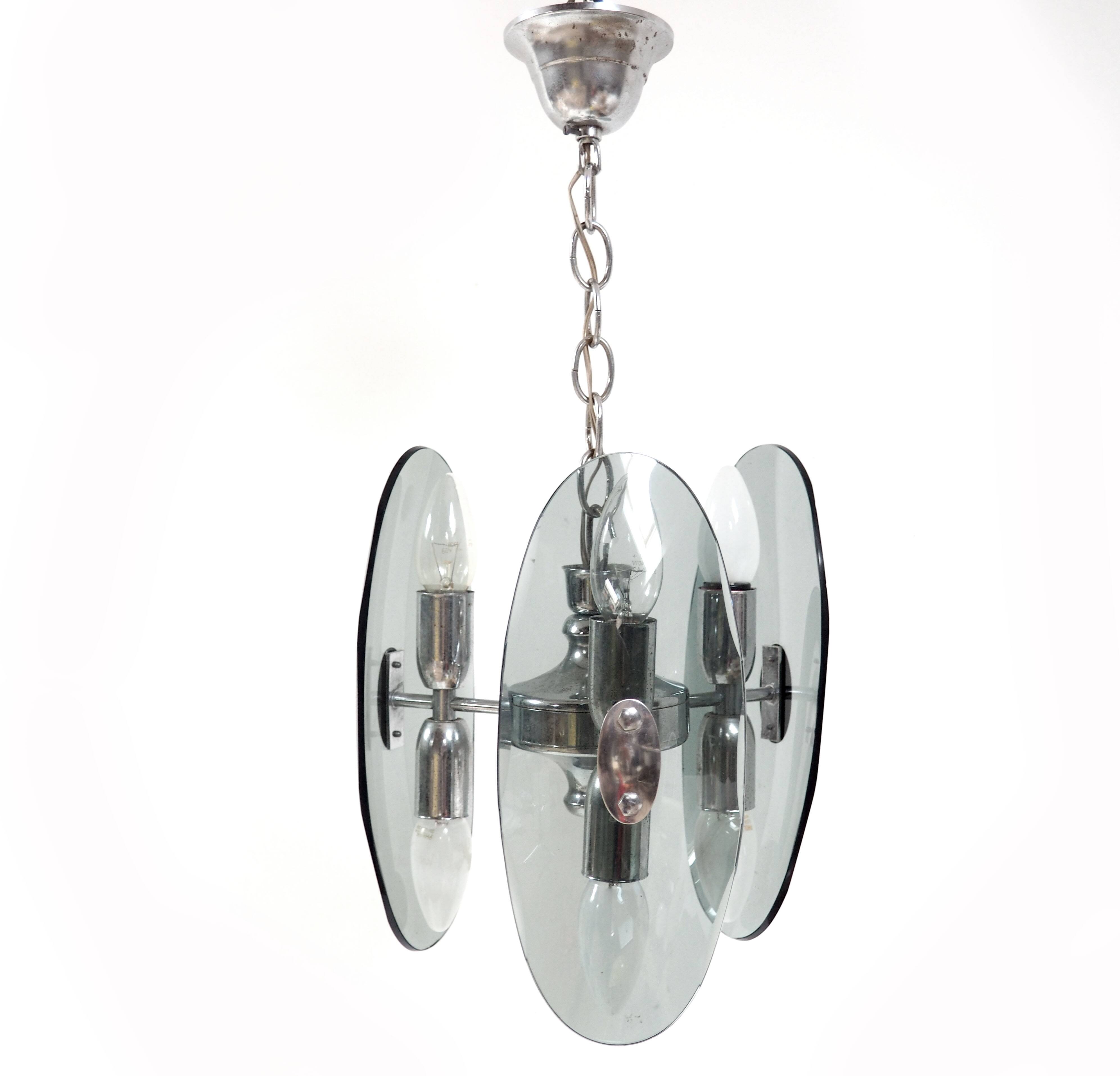 Chrome and smoked glass pendant light