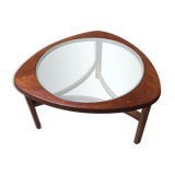 Triangular coffee table by Nathan teak and transparent glass tray