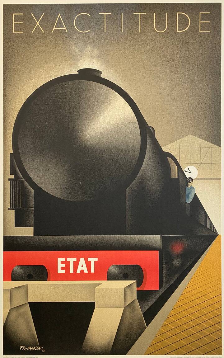 Original Chemin de Fer Exactitude poster by Fix-Masseau in 1979 - On linen