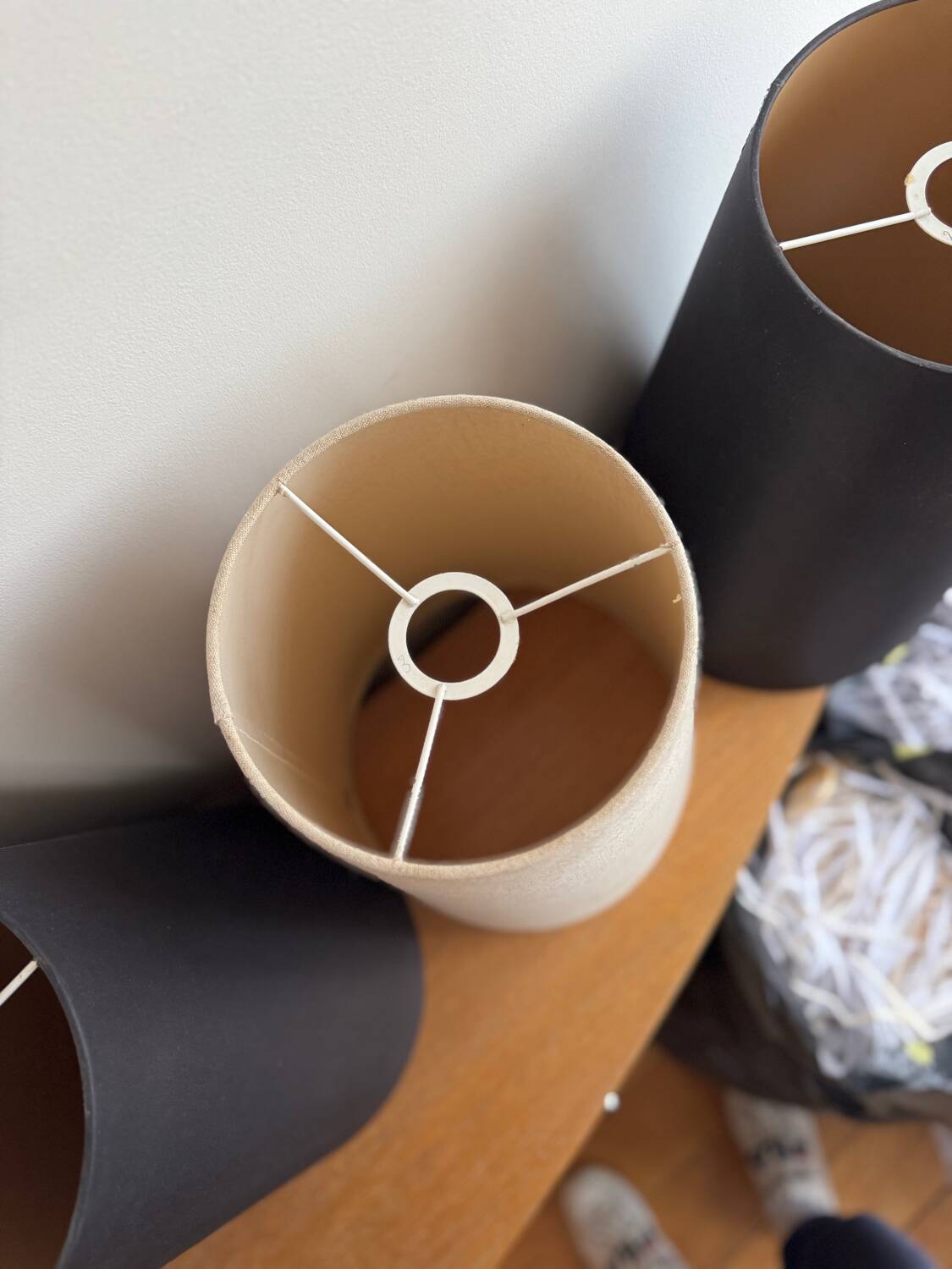 Set of 4 fabric cone lampshades – black and beige