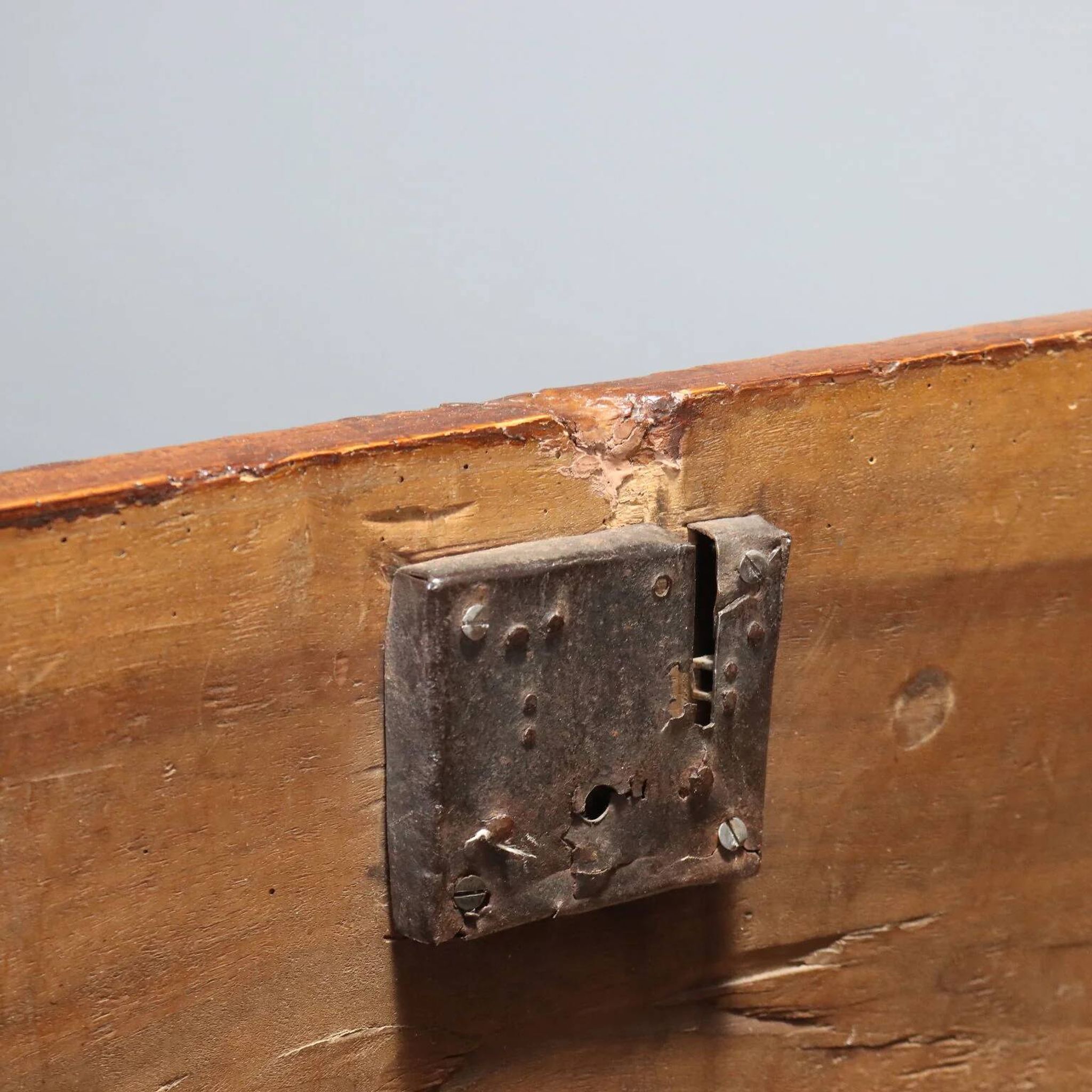 Antique walnut chest with wrought iron handles, Italy, 18th century.