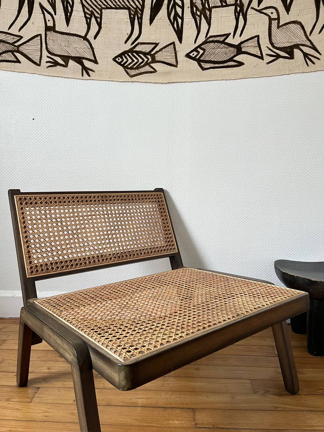 Vintage wooden and cane armchair