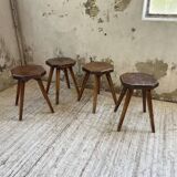 Pine stools with curved seat from the 50s