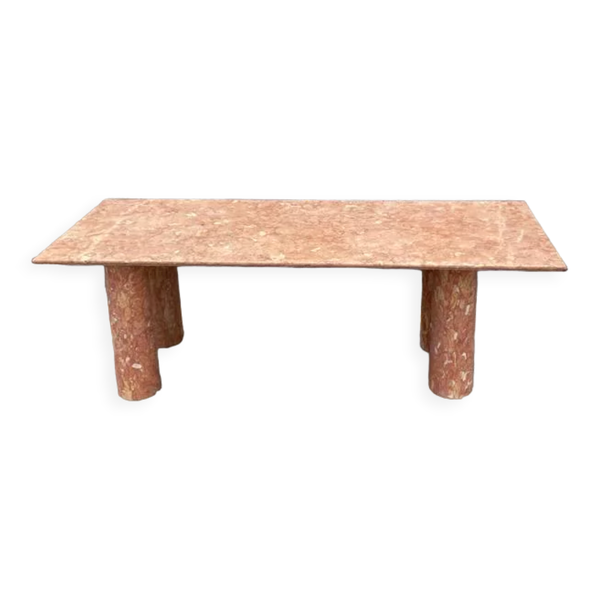 Large rectangle stone dining table in red/pink Portuguese Travertine