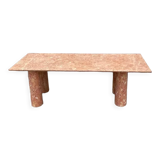 Large rectangle stone dining table in red/pink Portuguese Travertine