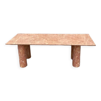 Large rectangle stone dining table in red/pink Portuguese Travertine