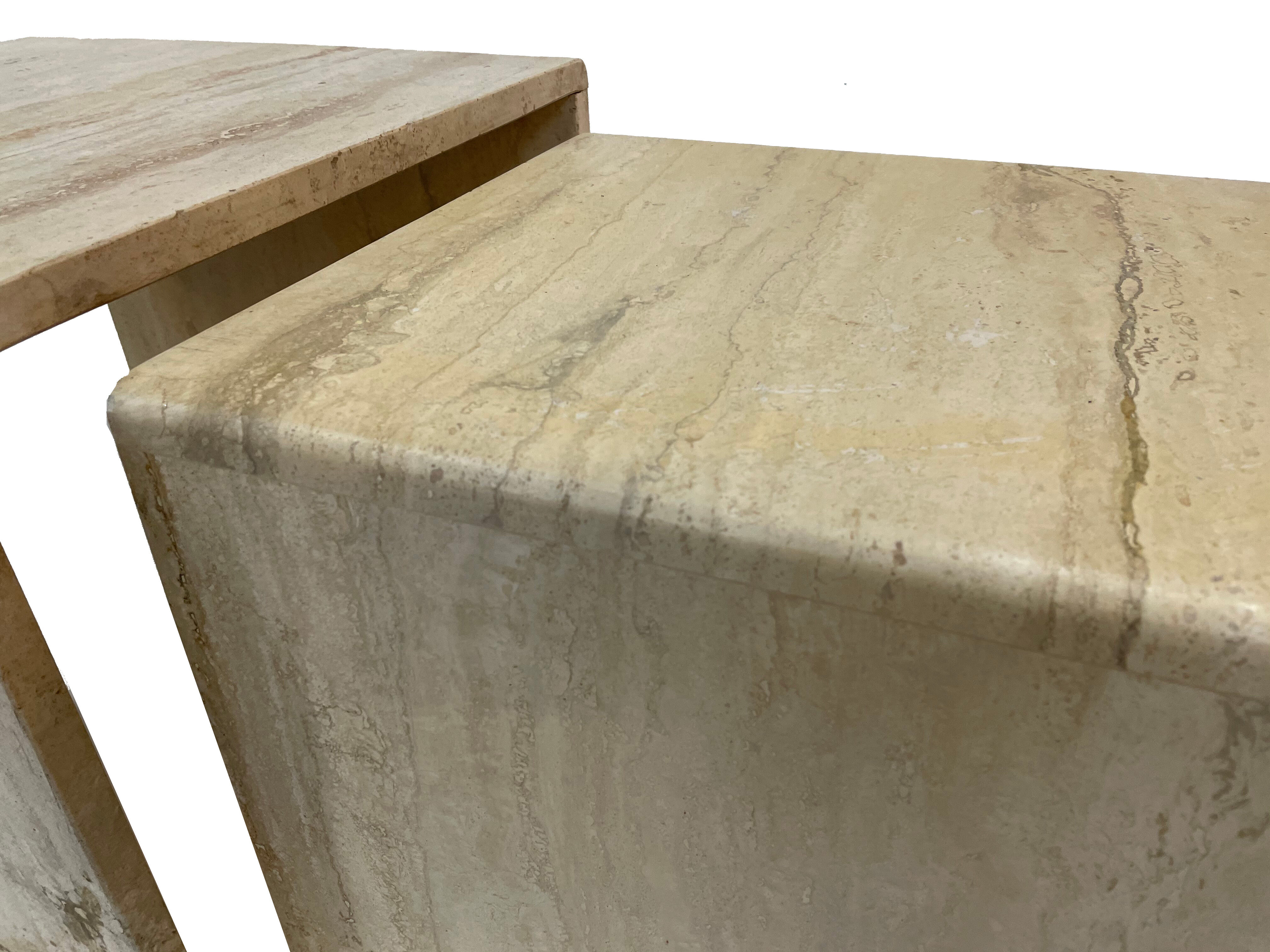 Italian travertine pull out tables, 1970