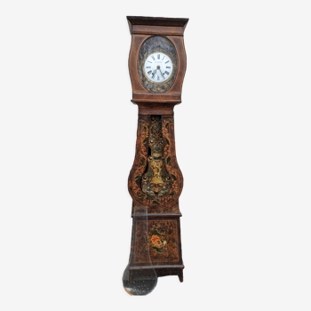 Horloge comtoise polychrome avec caisse fleurie 19 ème siècle