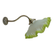 Old BRONZE GOOSENECK wall lamp with wavy yellow green OPALINE lampshade